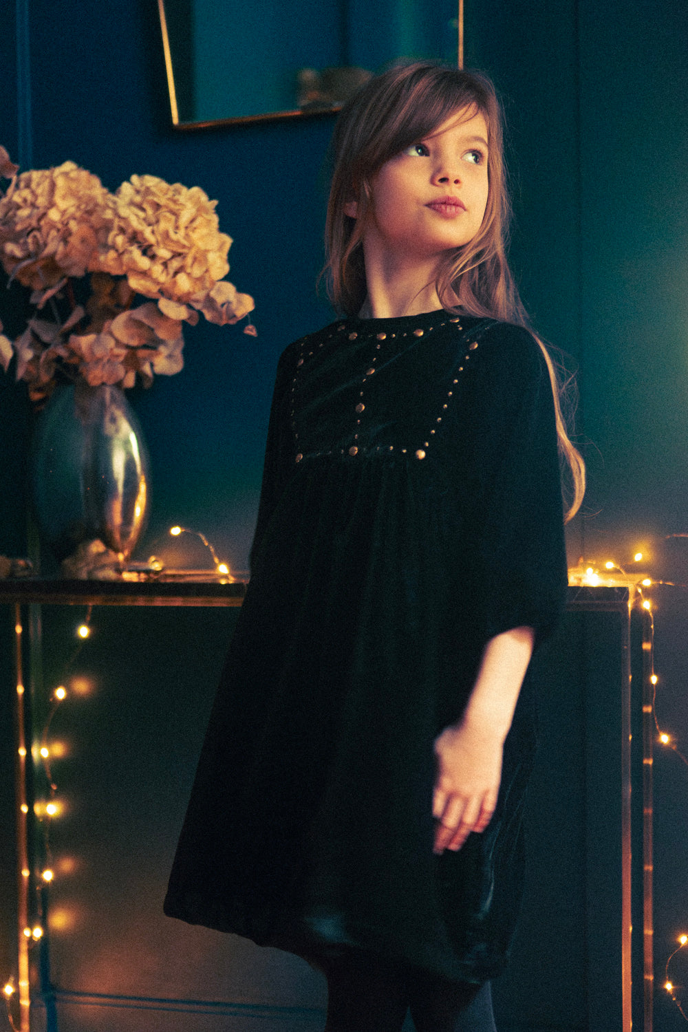 LOUIS LOUISE MAHANI VELVET STUDS BIB DETAIL DRESS