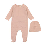 MEMA KNITS. 2PC HEATHERED ROLL NECK FOOTIE+BONNET