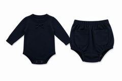 NUMU 2PC VELVET BOW MOCKNECK ONESIE WITH BLOOMER