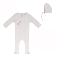 BUBANI 2PC COLORED STITCHING VELOUR FOOTIE & BONNET SET