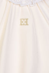 ESCADA SHORT SLEEVE LOW WAIST DRESSY DRESS WITH EYELET COLLAR AND SLEEVES