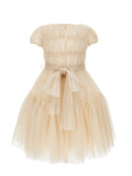 MONNALISA S/S GLITTER TULLE  DRESS WITH RHINESTONE GEM BELT