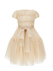 MONNALISA S/S GLITTER TULLE  DRESS WITH RHINESTONE GEM BELT