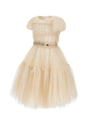 MONNALISA S/S GLITTER TULLE  DRESS WITH RHINESTONE GEM BELT