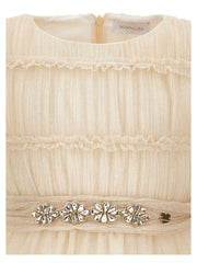 MONNALISA S/S GLITTER TULLE  DRESS WITH RHINESTONE GEM BELT