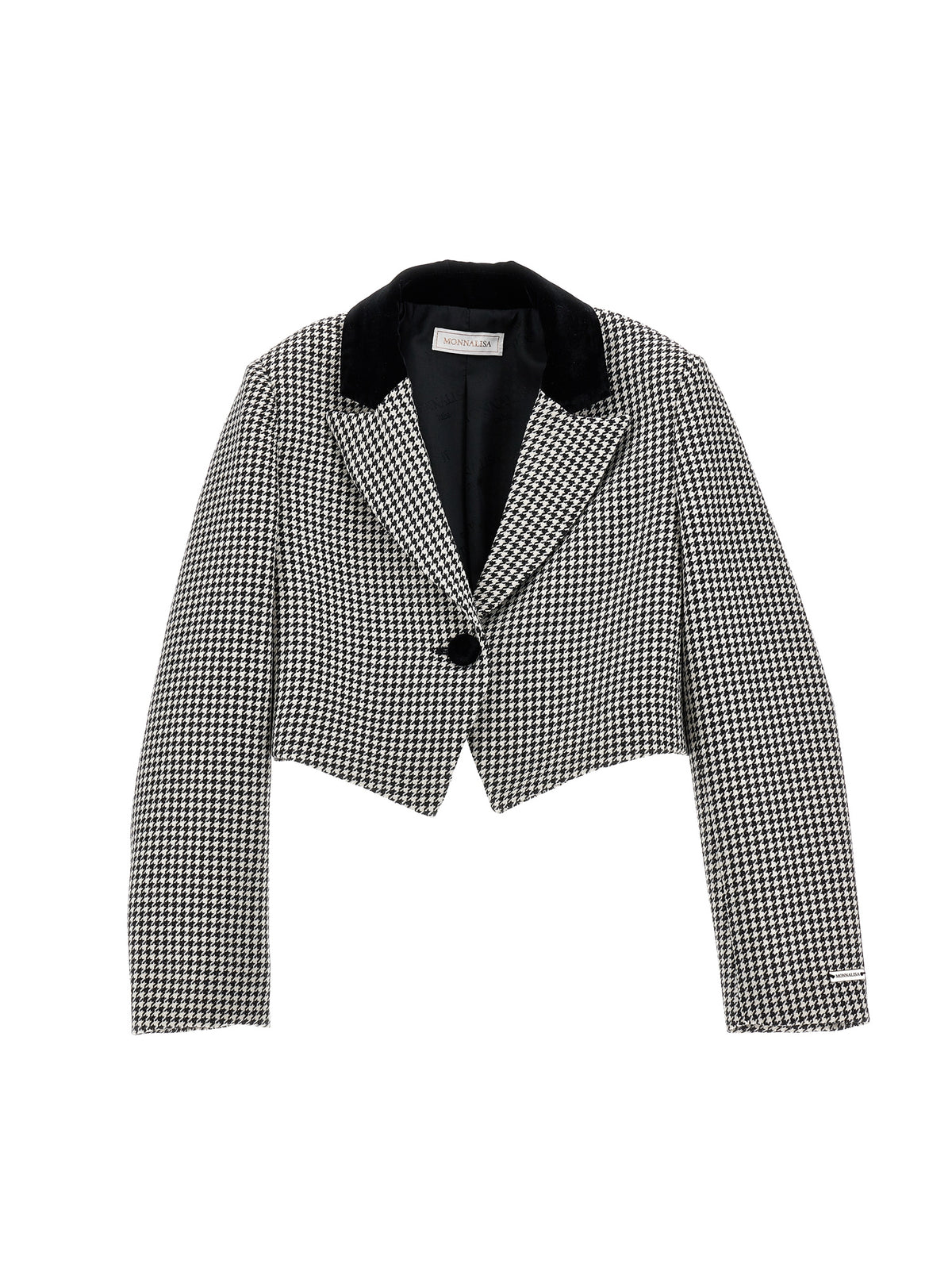MONNALISA HOUNDSTOOTH VELVET COLLAR CROP JACKET