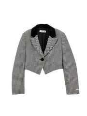MONNALISA HOUNDSTOOTH VELVET COLLAR CROP JACKET