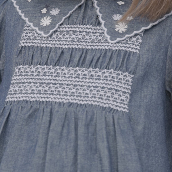 TARTINE ET CHOCOLAT EMBROIDERED COLLAR SMOCKED DRESS