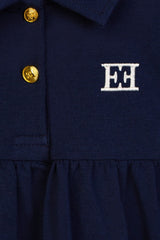 ESCADA SHORT SLEEVE COLLAR DRESS WITH GOLD BUTTONS LOGO TRIM