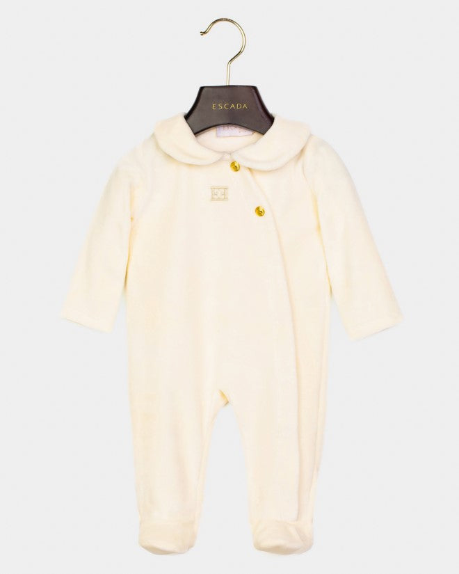 ESCADA VELOUR ESCADA LOGO FOOTIE WITH COLLAR AND 2 GOLD BUTTONS