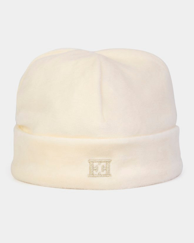 ESCADA 2PC GOLD BUTTON UP ESCADA SHEEP FUR JACKET WITH ESCADA LOGO HAT