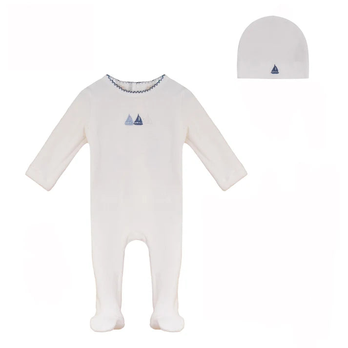 BUBANI 2PC BOAT COLLECTION VELOUR FOOTIE WITH HAT SET