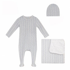 BUBANI 3PC  PRINTED COLLECTION FOOTIE, HAT WITH BLANKET SET