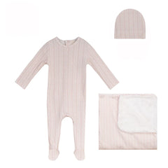 BUBANI 3PC PRINTED COLLECTION FOOTIE, HAT WITH BLANKET SET