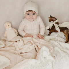 BUBANI 3PC PRINTED COLLECTION FOOTIE, HAT WITH BLANKET SET