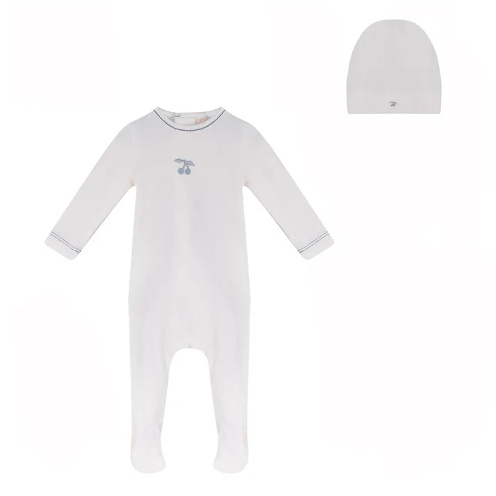 BUBANI 2PC EYELET CHERRY COLLECTION FOOTIE WITH HAT SET
