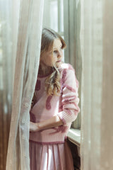 POMPOMME 2PC MOHAIR BOW TOP WITH PLEATED SKIRT