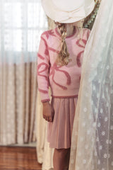POMPOMME 2PC MOHAIR BOW TOP WITH PLEATED SKIRT