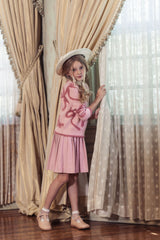 POMPOMME 2PC MOHAIR BOW TOP WITH PLEATED SKIRT