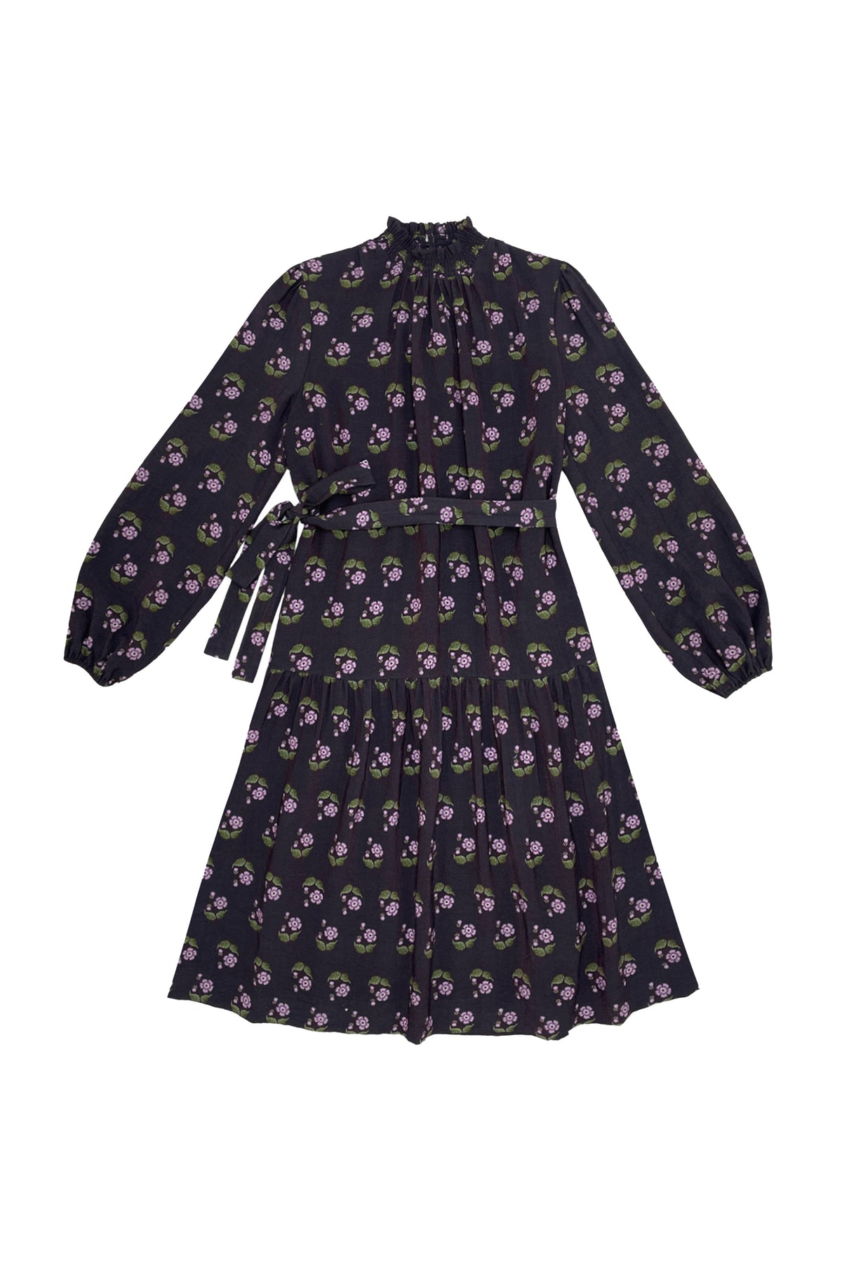 ZAIKAMOYA TAYLOR SIDE TIE FLOWER PRINT LAYERED DRESS