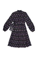 ZAIKAMOYA TAYLOR SIDE TIE FLOWER PRINT LAYERED DRESS