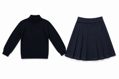 NUMU 2PC KNIT MOCKNECK WITH WOOL PLEATED SKIRT