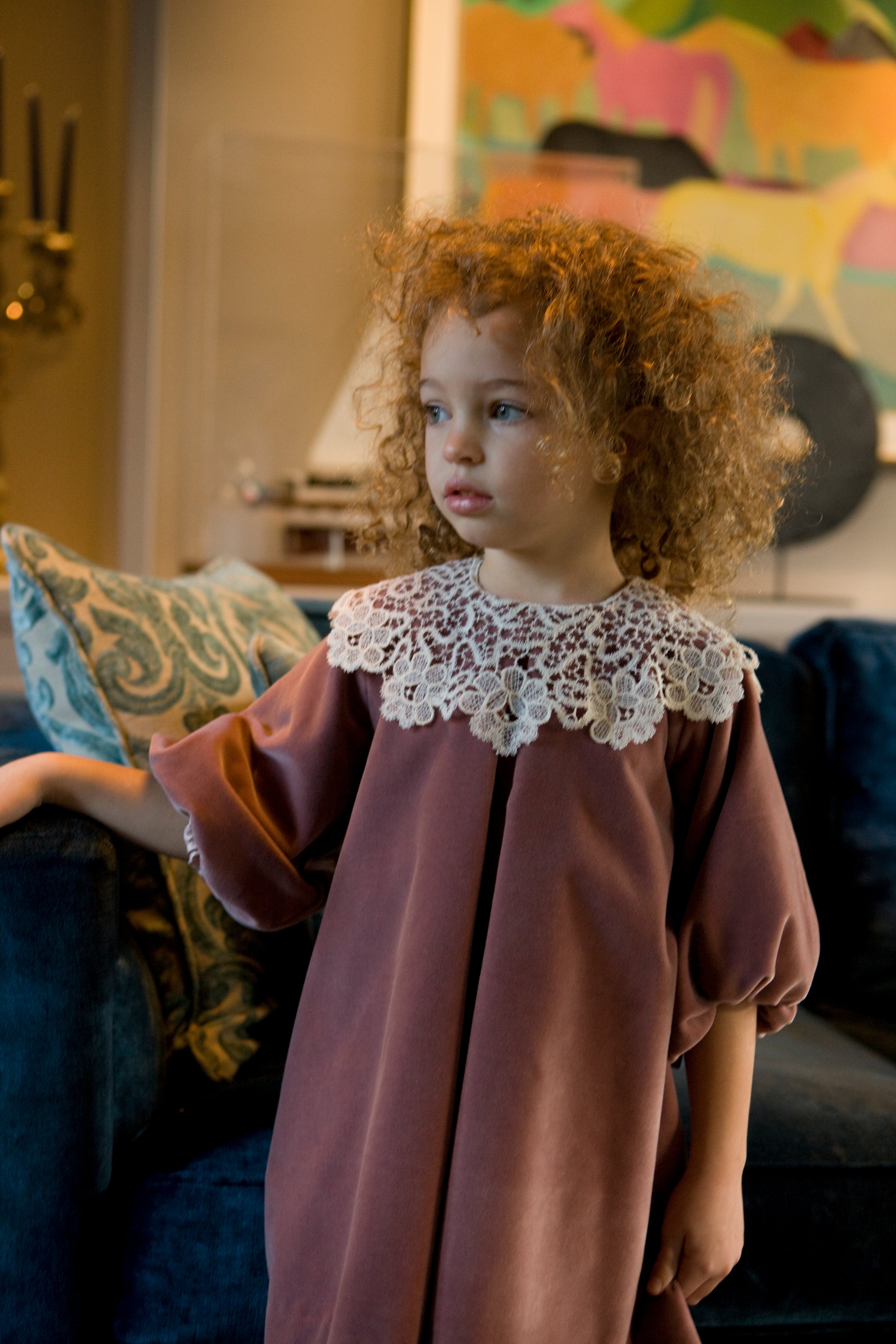 JESURUM UNICORNO VELVET DRESS WITH LACE COLLAR PUFF SLEEVES JESURUM UNICORNO VELVET DRESS WITH LACE COLLAR PUFF SLEEVES