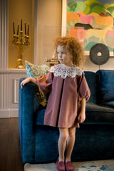 JESURUM UNICORNO VELVET DRESS WITH LACE COLLAR PUFF SLEEVES