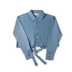 BIRNHAM ON THE SEA 2PC TEEN STONEWASH DENIM BOW SHIRT WITH SKIRT