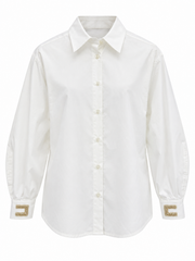 ELISABETTA FRANCHI EMBROIDERED LOGO POPLIN BLOUSE