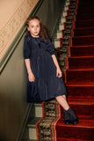 POMPOMME VELVET INSERT TAFFETA DRESS