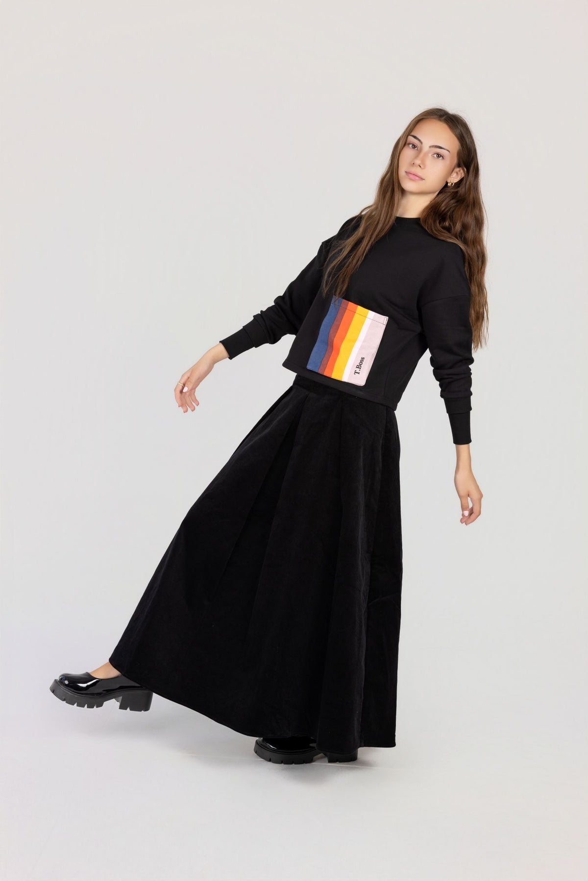 TEEN BOSS CORDUROY PLEATED MAXI SKIRT