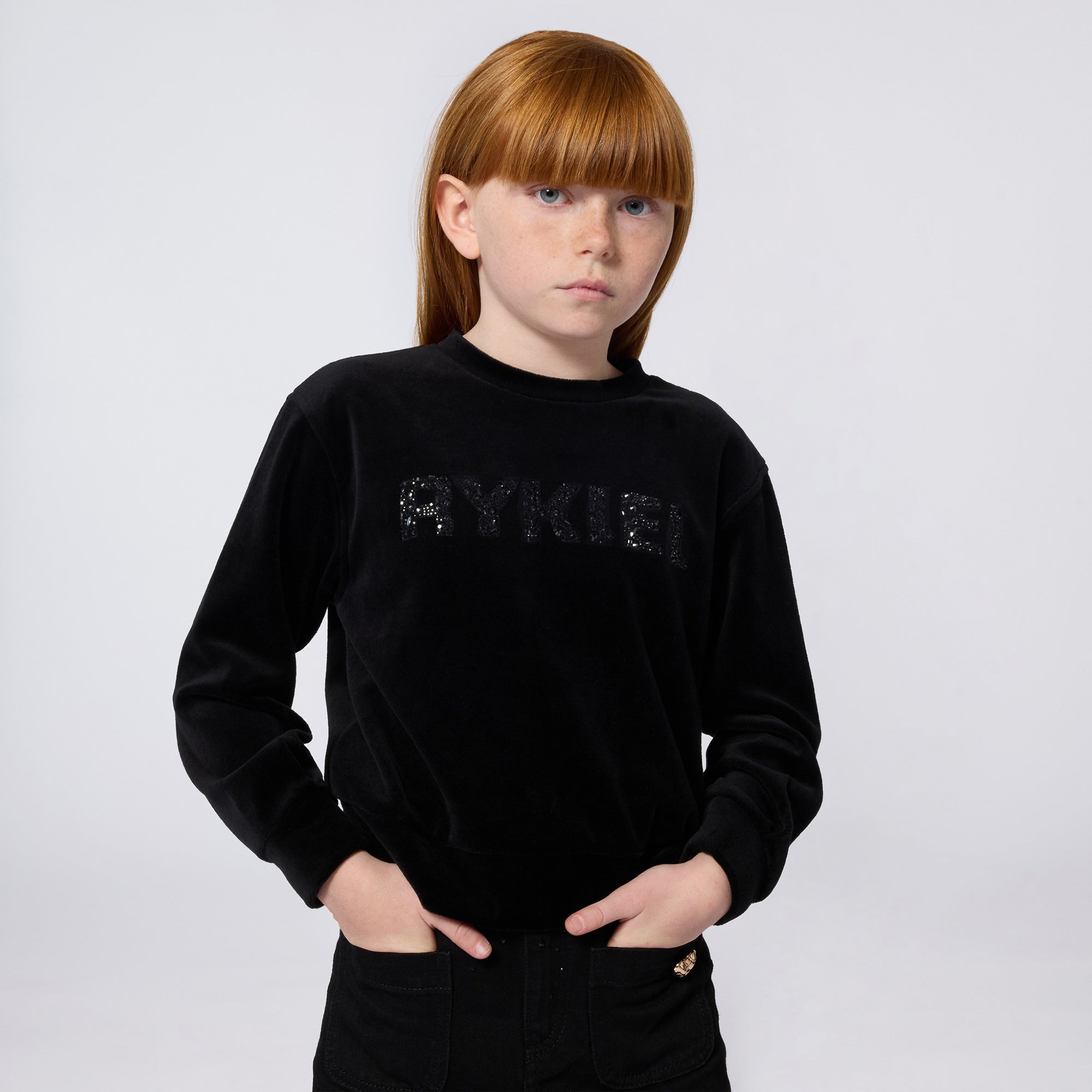 SONIA RYKIEL SR LOGO CREWNECK VELVET SWEATSHIRT