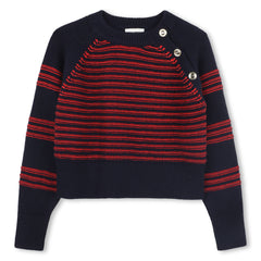 SONIA RYKIEL KNIT STRIPED SWEATER WITH GOLD BUTTONS