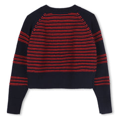 SONIA RYKIEL KNIT STRIPED SWEATER WITH GOLD BUTTONS