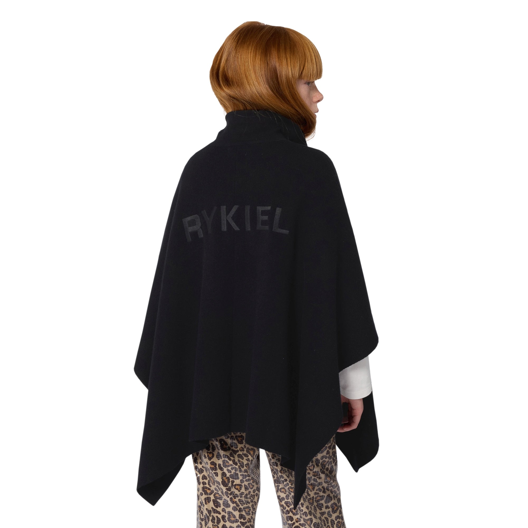 SONIA RYKIEL KNIT COLLAR "RYKIEL LOGO ON BACK CAPE WITH GOLD BUTTONS