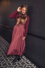 BYKE 2PC TRIM MOCK NECK WITH TAFETTA BUCKLE MIDI SKIRT