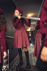 BYKE 2PC TRIM MOCK NECK WITH TAFFETA BUCKLE SKIRT