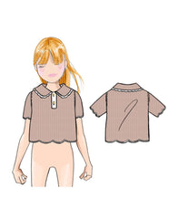 EMPORIO ARMANI SHORT SLEEVE COLLARED BUTTON UP SHIRT WITH SCALLOP TRIM