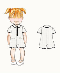 EMPORIO ARMANI COLLARED BUTTON UP SCALLOP TRIM ROMPER