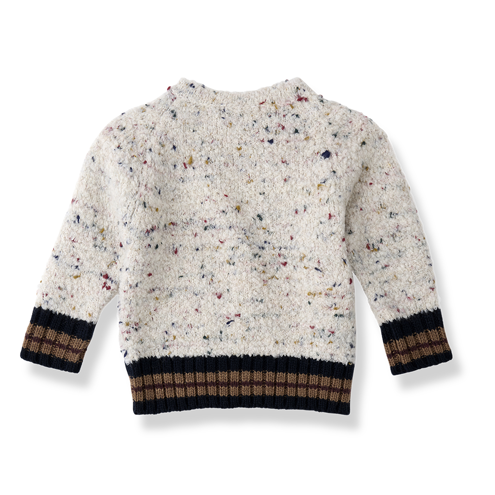 1+IN THE FAMILY STRIPED TRIM SIDE BUTTON PEBBLE KNIT SWEATER