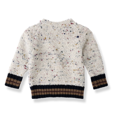 1+IN THE FAMILY STRIPED TRIM SIDE BUTTON PEBBLE KNIT SWEATER