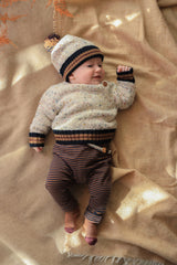 1+IN THE FAMILY STRIPED TRIM SIDE BUTTON PEBBLE KNIT SWEATER