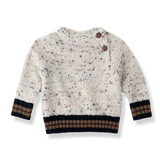 1+IN THE FAMILY STRIPED TRIM SIDE BUTTON PEBBLE KNIT SWEATER