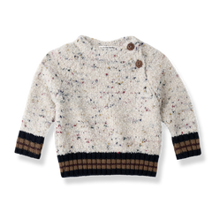 1+IN THE FAMILY STRIPED TRIM SIDE BUTTON PEBBLE KNIT SWEATER