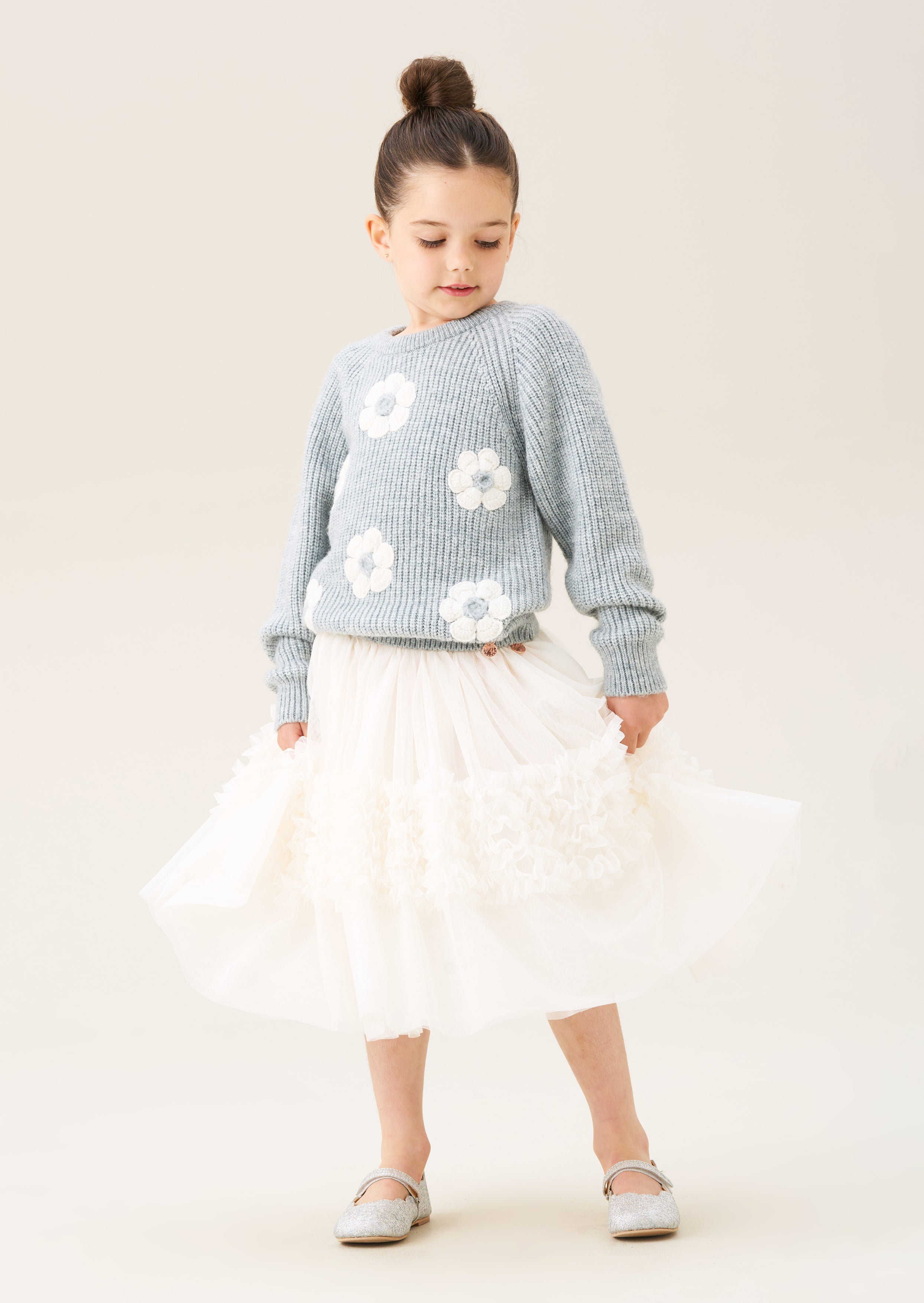 ANGEL & ROCKET RUMI EMBELISHED FLOWER SWEATER