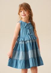 ANGEL & ROCKET HANNA TIE DETAIL TIERED DENIM DRESS