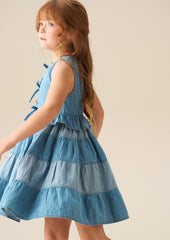 ANGEL & ROCKET HANNA TIE DETAIL TIERED DENIM DRESS
