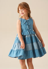 ANGEL & ROCKET HANNA TIE DETAIL TIERED DENIM DRESS
