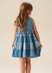 ANGEL & ROCKET HANNA TIE DETAIL TIERED DENIM DRESS